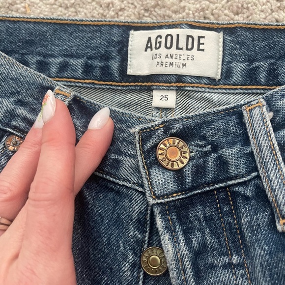 NWOT Agolde Quinn High Rise Denim Mini Skirt with Distressed Hem - Picture 5 of 6